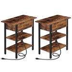 HOOBRO Set of 2 Side Tables, Flip End Table with Charging Station, USB Ports & Power Outlets, Narrow Nightstand for Small Spaces, Stable and Sturdy, for Living Room, Bedroom, Rustic Brown BF341BZP201