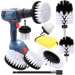 Drill Brushes Attachment 9Pcs Brush for Drill 1/4in Power Scrubber Brush with Extend Long Attachment Drill Scrubbing Brushes for Car Carpet Floor Bathroom Tub Kitchen Marble Ceramic Surface White