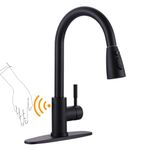 WOWOW Touchless Kitchen Faucet with Sprayer, Smart Motion Sensor Matte Black Kitchen Sink Faucet, Stainless Steel Kitchen Faucet for Sink 1 or 3 Hole Single Handle Kitchen Tap