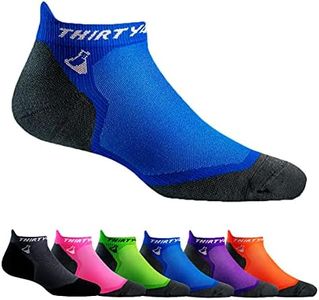 Thirty 48 Ultralight Athletic Running Socks for Men and Women with Seamless Toe, Moisture Wicking, Cushion Padding (Small - Women 5-6.5 // Men 6-7.5, [1 Pair] Blue/Gray)