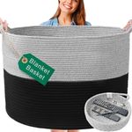XXXXL WASHABLE 125L Extra Large Durable Soft Blanket Basket, Woven Decorative Cotton Rope Basket with Handles for Laundry, Living Room, Baby Toy Nursery Storage Organization Bin 24" x 17" (Black/Grey)