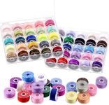 Swpeet 50Pcs 50 Colors Polyester Prewound Bobbins Sewing Set with Bobbin Box, Sewing Thread Bobbins, Pre-Wound Bobbins Compatible with Brother/Babylock/Janome/Elna/Singer Embroidery Machine, Size A