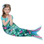 WERNNSAI Mermaid Tail Blanket - Plush Mermaid Wearable Blanket for Girls Kids Teens All Seasons Soft Flannel Fleece Snuggle Blanket Mermaid Scale Sleeping Bag 140cm x 60cm (Green)