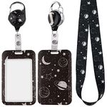 Juanooo Black Galaxy Neck Lanyard for Keys Cute Star ID Card Holder Lanyard & Retractable Badge Reel Clip Cool Key Lanyard for Women Men Teens for ID Badges Doctors Nurse School Moon Reel Lanyard