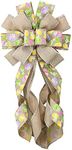 Large Easter Wreath Bows for Front Door, Flaxen Burlap Ribbon Bow Easter Bunny Bows Holiday Spring Bow Tree Topper Bows for Easter Party Decorations Supplies