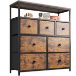 EnHomee Chest of Drawers Bedroom with 2 Layer Shelves and 7 Fabric Drawers Easy to Install, Tall Chest of Drawers with Sturdy Steel Frame and Wood Top for Living Room, Closet, Hallway, Rustic Brown