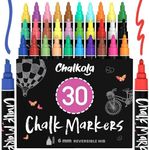 Chalkola Liquid Chalk Markers Erasable (30 Pack 6mm) Pastel + Neon Chalk Pens - Wet Wipe Washable Paint for Chalkboard Sign, Blackboards, Car Window, Glass, Bistro, Board, Mirror - 6mm Reversible Tip