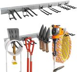Garage Storage Garden Tool Organizer with 6 Adjustable Clamping Hooks, 48 Inch Wall Mount Heavy Duty Garage Organization Tool Storage for Garage, Garden, Patio, Lawn Tools, Hold Up to 460lbs