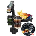 Car Cup Holder Expander Tray,360°Rotation Cup Holder Tray for Car,Adjustable Detachable Car Food Table Tray with Solid Base & Phone Holder, for Road Trip& Car Traveling Essential Gadgets