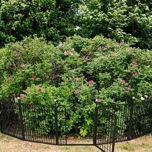 IGOOUO Garden Fence Animal Barrier, 36'' High, 17.8ft Long, Black Metal Fence Panels, 7 Panels +1 Door +8 Stakes, Pool Fence, Pet Playpen