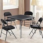 VECELO Portable Folding Card Table Square and Chair Sets with Collapsible Legs & Vinyl Upholstery (5 PCS), Metal, Black