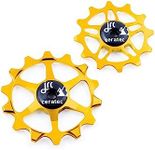 JRC Components Ceramic Derailleur Pulley Wheel | Pair of 14&12T Jockey Wheels Hybrid Ceramic Bearing - MTB Bike Rear Derailleur Pulley Wheels | Hybrid Ceramic Pulley Wheels - Gold