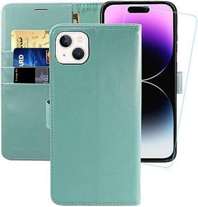 MONASAY Handyhülle Fit für Apple iPhone 15 Plus/14 Plus 5G 6.7 Zoll Hülle,[Schutzfolie][Kartenfach][Standfunktion][Magnet][RFID Schutz],Stoßfeste Schutzhülle,Leder Flip Case, Minzgrün