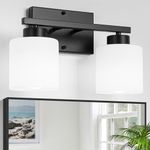 Capaaobc 2 Light Bathroom Light Fixtures, Matte Black Vanity Lights for Bathroom, Modern Bathroom Lights Over Mirror with Milky White Glass Shades, Standard E26 Base Lighting Fixtures