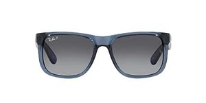 Ray-Ban RB4165 Justin Square Sunglasses, Transparent Blue/Grey Gradient Polarized, 51 mm