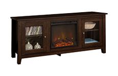 Walker Edison We Furniture 58" Wood Media TV Stand Console with Fireplace - Traditional Brown