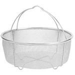 Snevad Round Shape Stainless Steel Steamer Basket with Folding Handle Rice Cooker Steamer for Kitchen for Veggie Fish Seafood Cooking and Vegetable Fruits Washing Steamer Basket [24x 23x 9.5 CM]