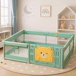 Metreno180 * 200cm Playpen for Babies Upto 5 Year Baby Play Area Indoor Setup Portable Home with Balls Babies Play Pen Playard for Kids Toddlers Safety Play Yard with Gates Mesh Playpen Outdoor (Green, Teddy Gate Mesh)