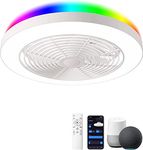 ORISON Ceiling Fan - RGB White, Low Profile Ceiling Fan with Lights Smart Bladeless Ceiling Fans with Google Assistant/App Control Color Changing LED-RGB Back Ambient Light for Living Room Bedroom