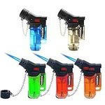 Jet Torch Lighter, 5pcs/Set Jet Flame Butane Lighter Refillable Gas Lighter with Visible Fuel Tank, Windproof Lighters Adjustable Flame Lighter for Kitchen,Outdoor,Grill,(Without Butane Gas)