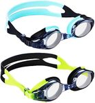 Aegend 2 Pack Kids Goggles, Swimming Goggles for Kids Age 4-16 Boys and Girls Youth, Anti-Fog Pool Goggles, Green Black & Blue Black