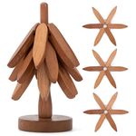 3pcs Wooden Trivets Set for Hot Dishes, Tree Shaped Potholders with Stand for Hot Pots and Pans, Heat Resistant Hot Pads Cup Mat Coaster for Kitchen Countertop Decor Accessories (Brown)