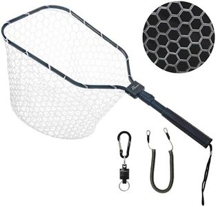 GOODCAT Floating Fish Landing Net for Steelhead & Trout, Foldable & Lightweight Rubber Mesh with Non-Slip Handle, Easy Transportation Fishing Net for Kayak Boat Fly (B: Square-Extend Length:32.5")