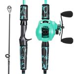 One Bass Fishing Rod and Reel Combo, IM6 Graphite 2Pc Blank Baitcasting Combo with SuperPolymer Handle- 6'0" with Right Handed Reel