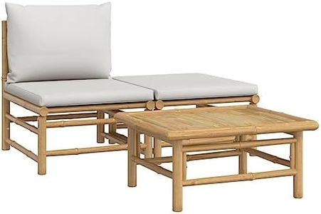 vidaXL Bamboo 3 Piece Garden Lounge Set with Light Grey Cushions - Comfortable Outdoor Furniture Set for Garden, Patio