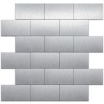 DICOFUN 1 Sheet Metal Peel and Stick Backsplash Wall Tile, 12"x12" Brush Aluminum Subway Tile for Kitchen Backsplash