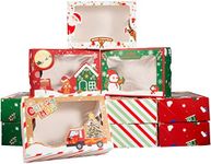 Christmas Cookie Boxes with Window Holiday Food Treats Container for Gift Giving, Santa Snowman christmas tree gingerbread Man Cookie Boxes for Pastries Cupcakes Candy and Party Favor