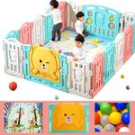 Careopeta Playpen for Babies Kids Play Yard with Mat and Balls Gate Playard for Baby Play Area Indoor Setup,Kid Toddlers Upto 4Yrs (Without Basket, 16 Panel)