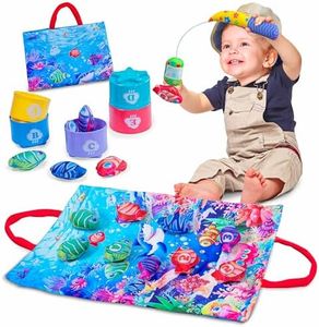 Infinno Count Learning Montessori Toys - for Babies & Toddlers 1-3 Year Old with 15 Numbered Fish & 5 Cups & 2 Fishing Rods- Sorting,Stacking,Counting