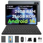 BESTTAB Tablet 10 Inch A20 Android 14 Tablets,24GB +256GB/2TB Android Tablets,5G WiFi,Gaming Tablet Octa-Core Processor,5000mAh,5MP+8MP,GPS,Tablet with Pen,Keypads,Mouse, Case,2-Year Warranty-Grey