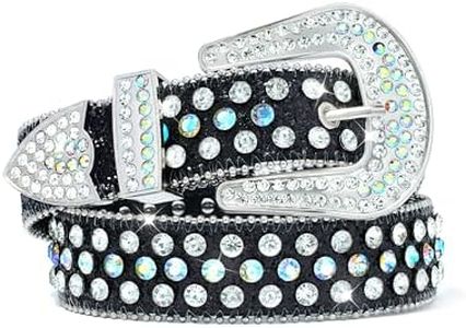 AWAYTR Women Rhinestone Belt, Western Cowgirl Bling Sequin Belt for Jeans