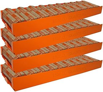 Nadex 4 Pack Aluminium Quarter Coin Tray - Stackable Single Compartment Coin Sorting and Storage Tray - Holds 1600 Quarters - 40 Coin Rolls