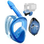 DaddyGoFish Kids Snorkel Mask | Snorkle Snorkeling Gear with Camera Mount | Extendable Telescopic Landing Fishing Net & Snorkeling Mask Combo Set Anti-Fog Anti-Leak