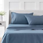 MARTHA STEWART 100% Cotton Queen Sheets Set - 4 Piece, Soft, Smooth, Durable, Easy Care, 16" Deep Pocket Sheets, Bedding Sheets, Sateen Sheets, 1 Flat, 1 Fitted, 2 Pillowcases, Blue