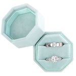 DesignSter Octagon Velvet Ring Bearer Box - Premium Gorgeous Vintage Double Ring Display Holder with Detachable Lid for Proposal, Engagement, Wedding, Ceremony(Mint green)