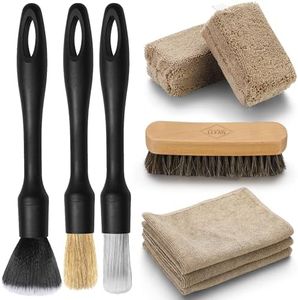 Fantasticlean 9PCS Car Interior Detailing Set, Microfiber Cloth & Applicator, Single-Head Detailing Brushes, Natural Bristles, Scratch-Free & Ultra-Soft for Seats Leather Care or Cleaning