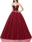 Likedpage Women's Sweetheart Ball Gown Tulle Quinceanera Dresses Prom Dress (US16, Burgundy) …