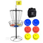 Disc Golf Basket Target Include 6 Discs, 18-Chain Portable Disc Golf Target, Metal Golf Goals Baskets with a Yellow Flag, a disc Carry Bag