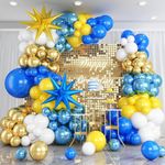 Royal Blue and Yellow Balloon Arch Kit, 129pcs Dark Blue White and Metallic Blue Gold Latex Balloons Garland with 4D Foil Star Balloons for Baby Shower Anniversary Birthday Wedding Party Decorations