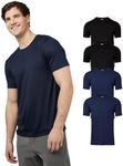 32 Degrees Mens 4 Pack Cool Crewneck T-Shirt | Anti-Odor | Quick Drying | 4-Way Stretch, 2 Black/ 2 Navy, Medium