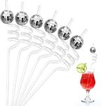 Morofme Mirror Disco Ball Straws 12pcs Silver Disco Light Mirror Ball Straw Decor Reusable Plastic Cocktail Straws for Disco Birthday 70s Theme Retro Bar Karaoke Dance Holiday Wedding Party Supplies