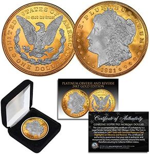 1921 Original AU Morgan Silver Dollar Platinum & 24KT Gold Layered w/Box & CERT