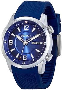 BERNY Dive Watch for Men Automatic Mechanical Wristwatch with Screw-Down Crown 20ATM Waterproof HV600 Hardness Sapphire Glass Silicone Band Super Luminous Mens Watches, Blue, Modern