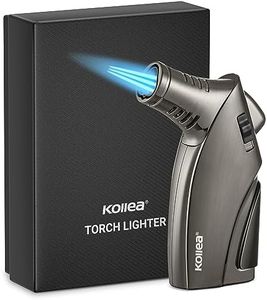 Kollea Mechero, a Prueba de Viento Encendedor de Butano Recargable con Perforadora y Cierre de Seguridad, Regalo 3 Chorros Jet Flame Turbo Mechero para Hombres (Gas Butano No Incluido)