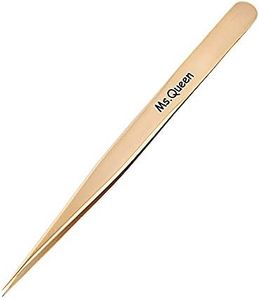 Ms.Queen Eyelash Extension Tweezers Set-Precision Tweezers for 2D-6D Volume&Individual False Lashes Extensions with PU Storage Case-Golden (Straight Tweezers/M003-5)