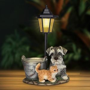 UrbanHaven Outdoor Solar Light Dog and Cat Lantern, Garden Resin Ornaments with Solar Post Light | Garden Lights & Gifts with Gift box